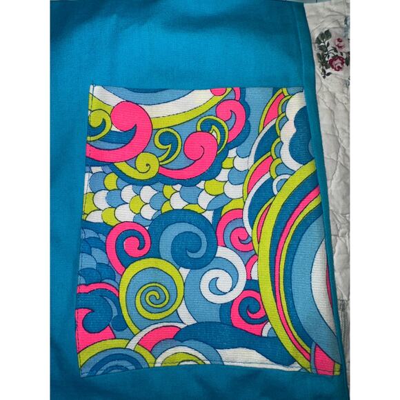 VINTAGE 60's TURQUOISE PSYCHEDELIC PRINT MOD COTTON ROMPER PLAYSUIT BEACHWEAR S - Picture 6 of 10